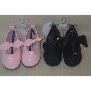 Koala Baby Pink & Black Sparkle Bow Mary Jane Shoes Infant Baby Size 4 NEW 2 PAI